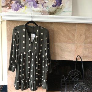 Zara Forest Green Polka Dot Dress - NEW With Tags!